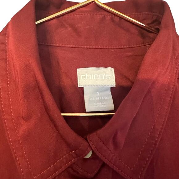 Chico's Burgundy Button-Front Long Sleeve Top - Size Medium - Picture 2 of 6